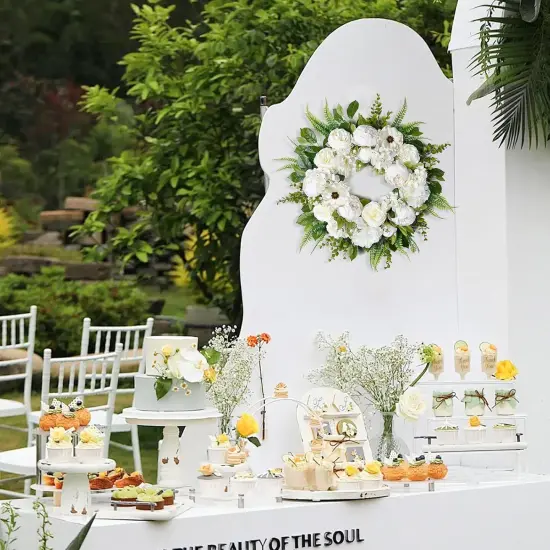 Peony Spring Wreath for Front Door, 20 Inch White Floral Wreath Seasonal Door Wreaths {2}