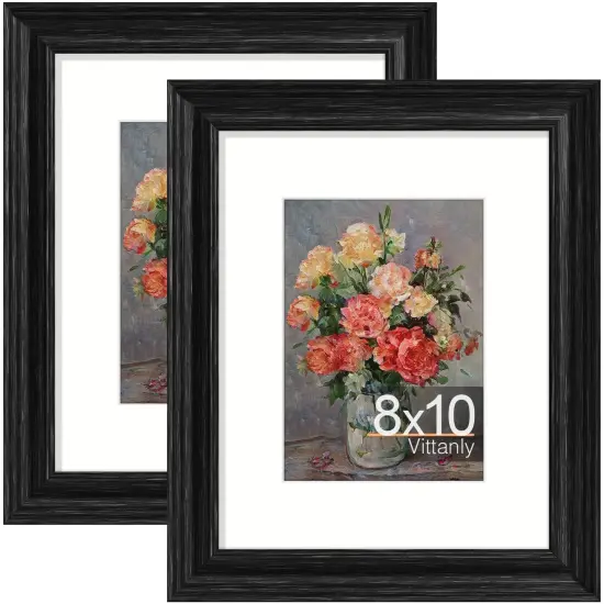 8x10 Picture Frames Set of 2, Ornate Vintage Photo Frame for Wall or Tabletop, Display 5x7 Pictures with Mat or 8x10 without Mat, Vintage Black {1}