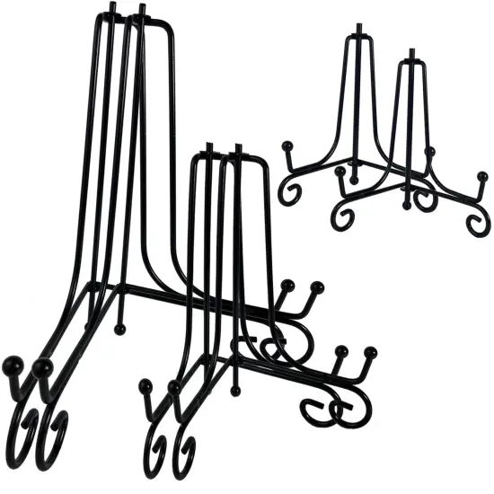 6PCS 3 Size Black Iron Plate Stands for Display 4 6 8 Inch, Decorative Metal Plate Holders for Displaying, Mini Easel Stand, Frame, Book, Card, Plaque, Bowl, Picture Stands for Display {1}