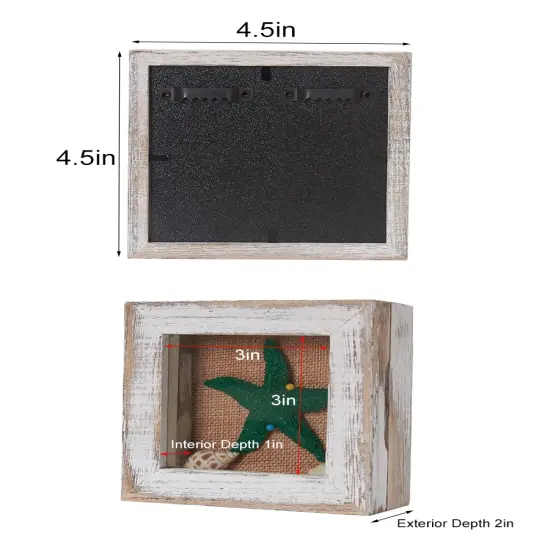 Tiny Shadow Box, Square Display Size 3x3 Shadow Box Frame with Glass, Small Shadow Box Display Case with Door for Shells Taxidermy Keepsake Photos Tickets Coins-Vintage White {3}
