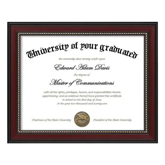 8.5x11 Diploma Certificate Frame with High Definition Glass, Degree Document Frame for Wall and Tabletop, Mahogany with Gold Beads, 1 Pack {2}