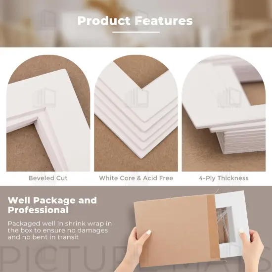 11x14 White Pre-Cut Picture Mats for 8.5x11 Photos, Prints, Artworks - White Core Bevel Cut 8x10.5 Openings Acid Free Frame Mattes 1.4Mm Thickness - Pack of 12 {6}