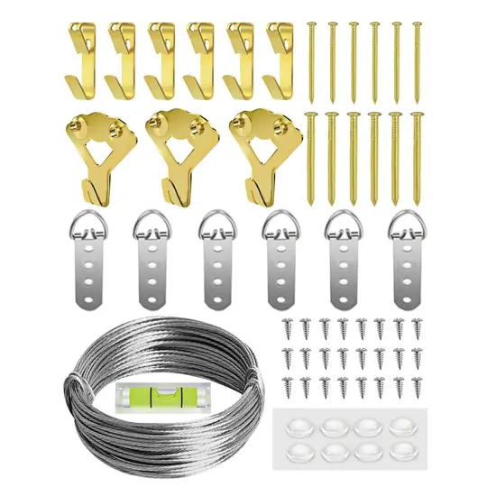 Heavy Duty Picture Hanging Kit, Wall Hanging Kit Support 10-100lbs with Picture Hanging Wire, D-Ring, Screws, Hanging Hooks,Level. 40 Feet (12M) Picture Hanging Wire Hangers {2}
