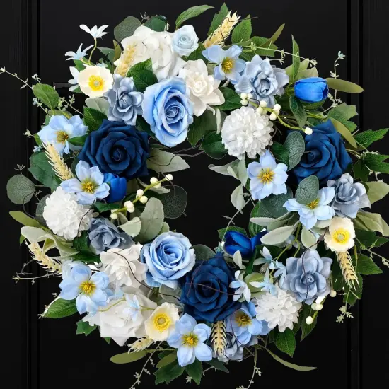 22 Inch Spring/Summer Floral Wreaths for Front Door,Artificial Decoration Wreath with Rose Dahlia Hydrangea {1}