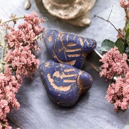 *6* 11x22mm Copper Washed Opaque Indigo Bird Beads {5}