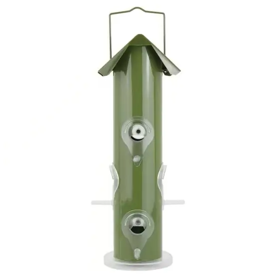Outdoor 6-Perch Rust-Resistant Metal Tube Bird Feeder with Hanging Hook for Garden or Patio Green {4}