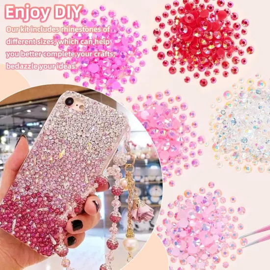 12000Pcs Flatback Resin Jelly Rhinestones with Pickup Tool - Pink Set (Mixed Sizes) {5}