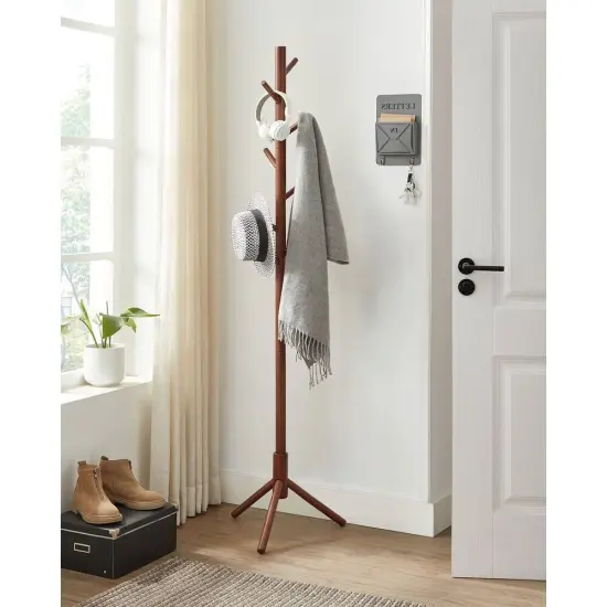Modern Solid Wood Coat Rack with 8 Hanging Hooks Black {3}