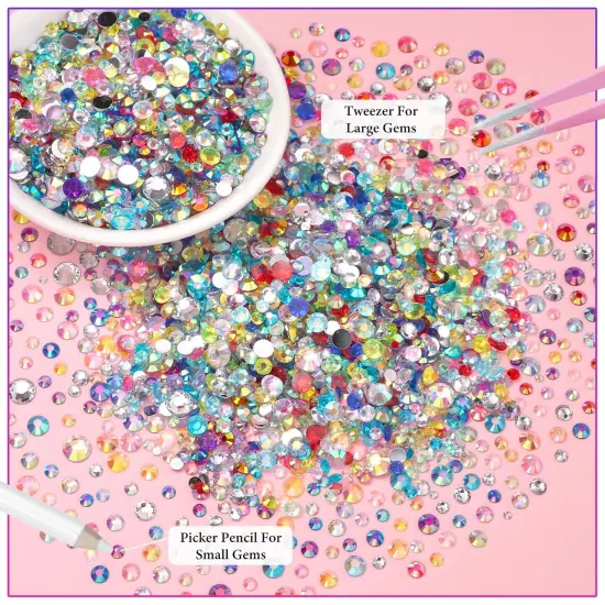 18000 Pcs Multicolor Flat-Back Resin Rhinestones with Picker Tools {5}