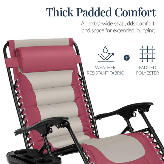 Best Choice Products Oversized Padded Zero Gravity Chair, Folding Outdoor Patio Recliner w/ Side Tray Pink/Taupe {4}