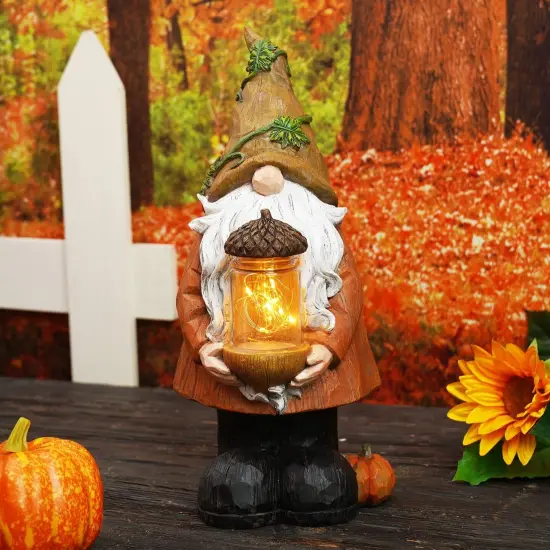 LED Lights Resin Gnome Statue Fall Decoration {3}