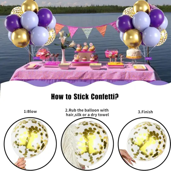 60 PCS Latex Balloons Set with Gold Confetti - Purple & Gold {6}