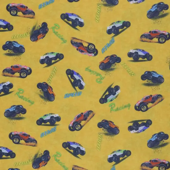 Mook Fabrics Speed Racing Printed PUL Fabric [60 in. Wide] Yellow - By The Yard {1}