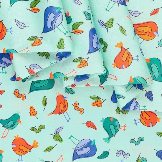 Mook Fabrics Little Birds Printed PUL Fabric [60 in. Wide] - By The Yard Teal {2}