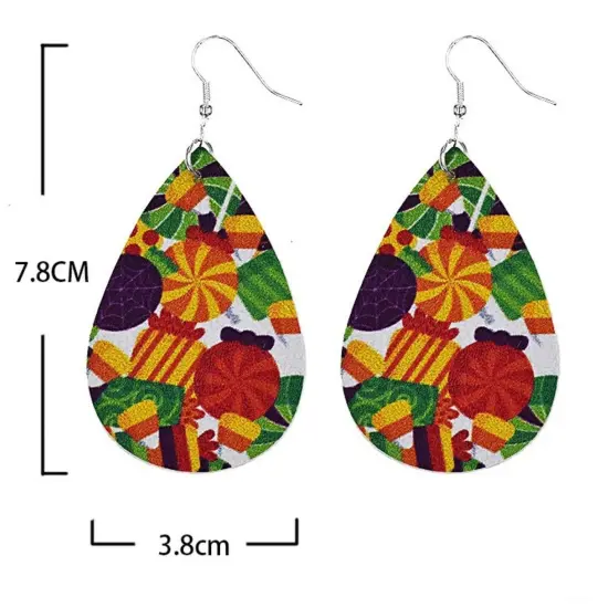 Chic Christmas Tree Elk Teardrop Leather Drop Earrings {6}