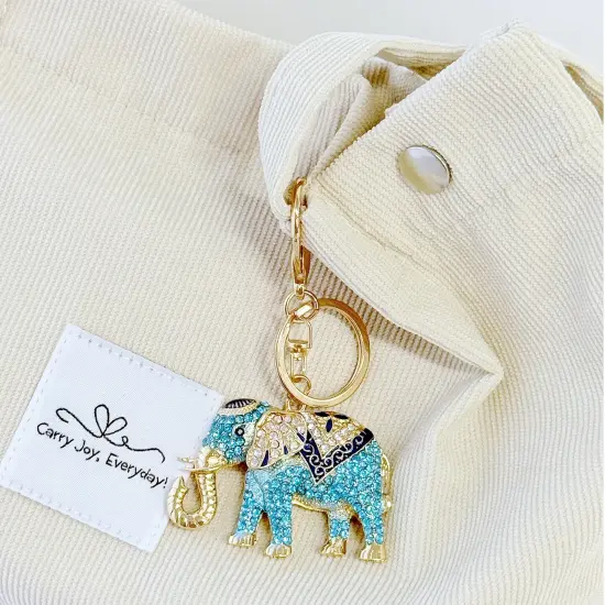 Wrapables Crystal Bling Keychain, Keyring Purse Handbag Pendant Charm, Blue Opulent Elephant {4}