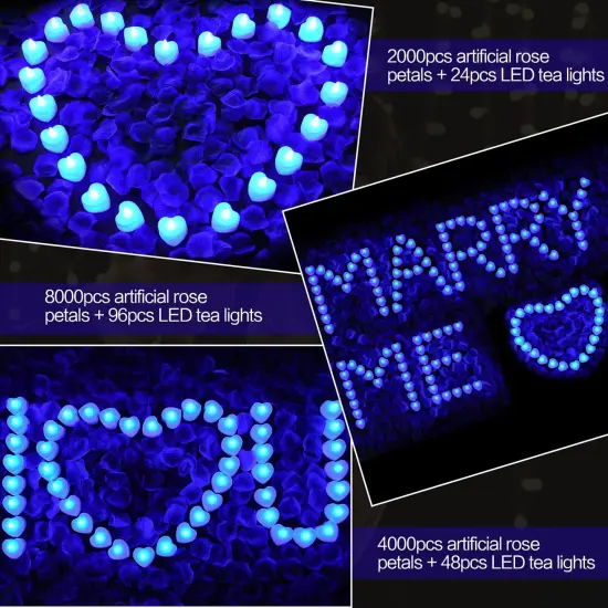 Artificial Rose Petals with LED Tea Lights Kit, for Special and Romantic Night Valentine Wedding Decor {2}