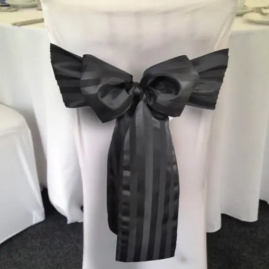 10 Pieces Black Striped Jacquard Polyester Chair Sashes 7.5"x108" for Modern Events {2}