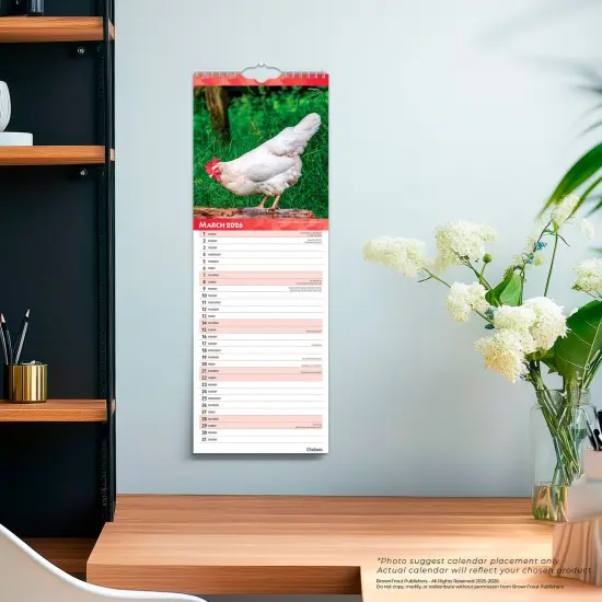 Chickens | 2026 5.7 x 16.5 Inch (Hanging) Monthly Slimline Wall Calendar {5}