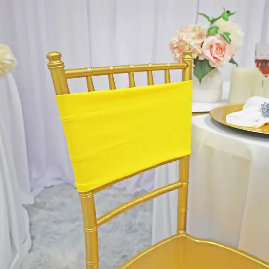 10 Pieces Canary Yellow Stretch Spandex Chair Bands 7 x 13 Inches {2}