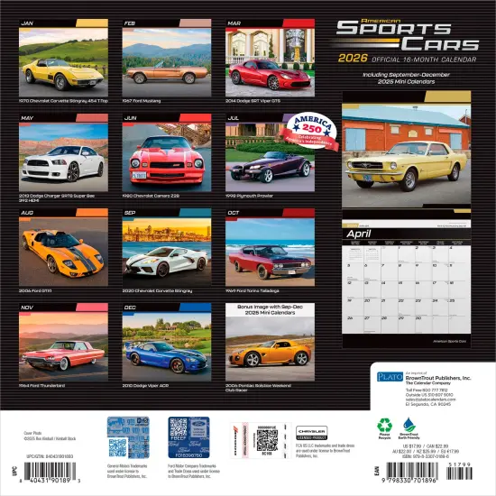 American Sports Cars OFFICIAL | 2026 12 x 24 Inch (Hanging) Monthly Square Wall Calendar | Foil Stamped Cover {2}