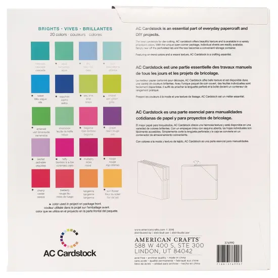 American Crafts Variety Cardstock Pack 12"X12" 60/Pkg-Brights {4}
