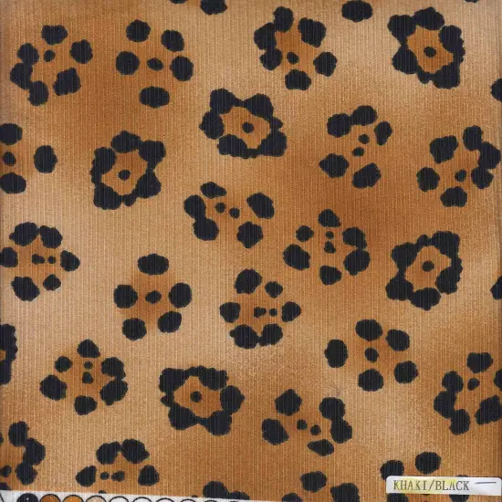 1 Yard 8X3 Yummy Rib Animal Leopard Print Stretch Knit Fabric 58/60 Inches Wide KHAKI/BLK {2}
