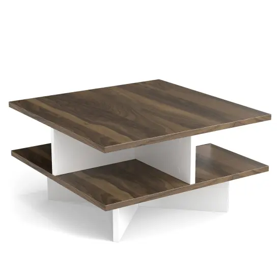 Engineered Wood Coffee Table with Storage Compartments, 2-Tier {1}