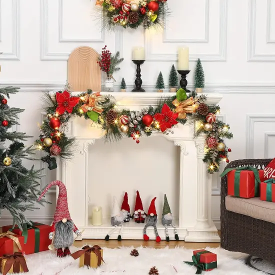 6 feet Pre-Lit Christmas Garland with Lights for Mantle, Lighted Battery Operated Xmas Garland {1}