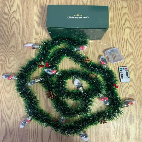 Christmas Garland with Lights, 8.2 FT Battery Operated Powerd 12 LED Bulb String Lights {6}