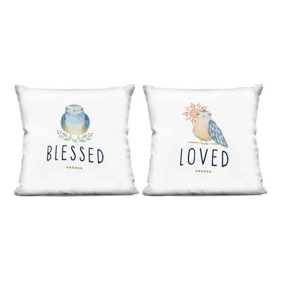 Stupell Industries Blessed & Love Birds 2 Piece Decorative Printed Throw Pillow Set design by Blue Chair Blessing, 18 x 7 x 18 {1}