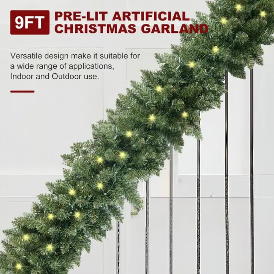 9 FT Pre-lit Christmas Garland Holiday Artificial 50 Led Light {4}