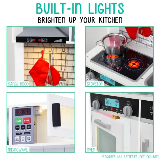 Lil' Jumbl Small Wooden Pretend Play Kitchen Set for Kids with Stovetop, Oven, and Interactive Features White {2}