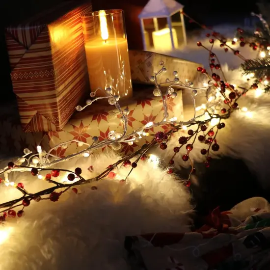 5.9FT - Red Berry Branch Pre-lit Garland with 30LED Lights, Battery Operated Fairy String Lights {4}