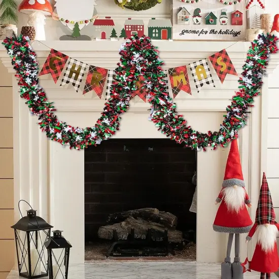 50 Feet Green Red Christmas Metallic Tinsel Twist Hanging Garland with Snowflake {5}