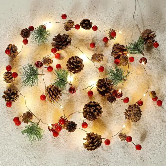 Christmas Garland with Lights, 6.6FT Pinecones Christmas String Lights,20 LED Battery Operated {1}