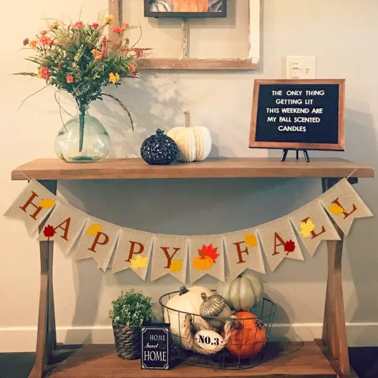 Burlap Happy Fall Banner (	Orange) {3}