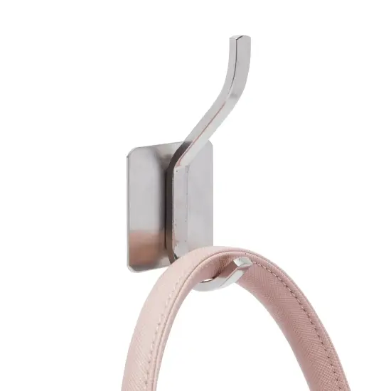 6 Pack Double Post Adhesive Wall Hooks, Heavy Duty Stainless Steel for Hanging Towel Coat Hat (3.6 in) Silver {5}