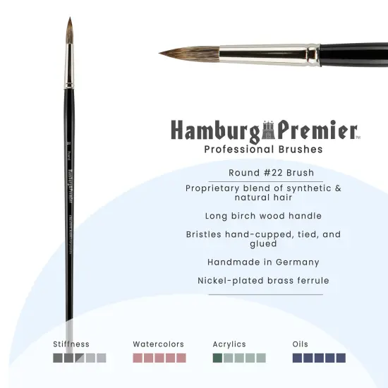 Creative Mark Hamburg Premiere Professional Oil Painting Brushes - Round #22 Oil Paint Brush - Handmade in Germany, Natural & Synthetic Hair Blend, Long Triple-Lacquered Birch Handle {3}