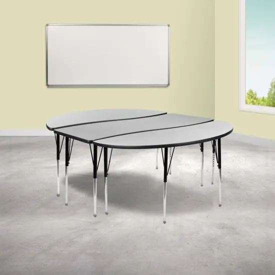 Emma and Oliver 3 Piece 86" Oval Wave Collaborative Grey Adjustable Activity Table Set {1}