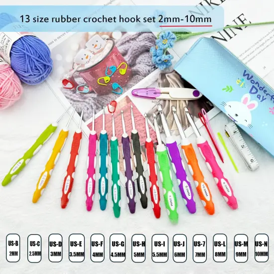 13 Size Crochet Hook Set,2mm(B)-10mm(N) Ergonomic Crochet Hooks with Case,Extra Long for Arthric Hands,Soft Grip Crochet Hooks Needles for Beginners&Gift {6}