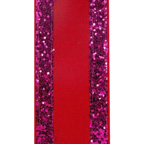 4" Glitter Edge Dupioni Ribbon: Red/Pink (5 Yards) {2}