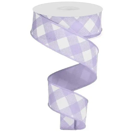 1.5" Diagonal Check On Royal Ribbon: Lavender & White (10 Yards) {1}