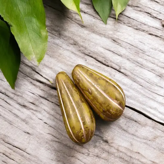 *6* 22x11mm Gold and Copper Washed Spicy Mustard Melon Drop Beads {4}