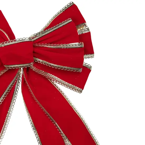 Northlight Velvet 10-Loop Christmas Bow Decoration - 12" x 25" - Red and Gold {4}