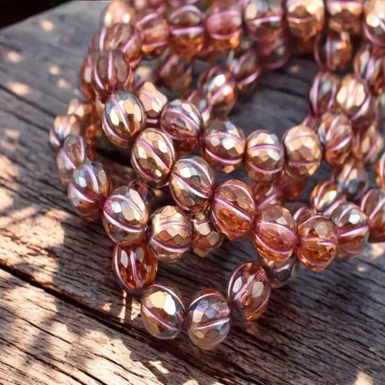 *20* 8mm Metallic Pink Washed Coppered Rosewood Faceted Round Melon Beads {3}