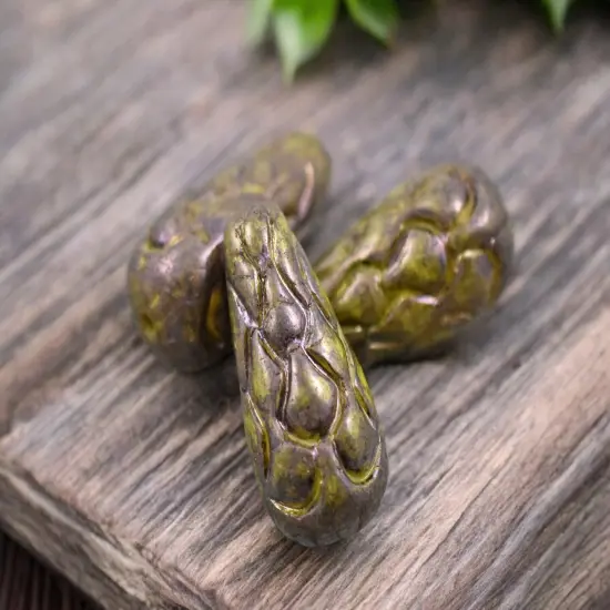 *6* 25x12mm Opaque Yellow Nebula Mermaid Scale Large Drop Beads {3}