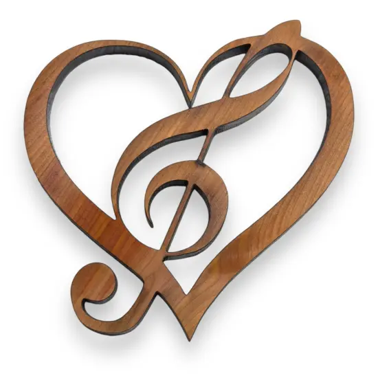 Heart and Treble Clef note - Cedar Ornament {1}