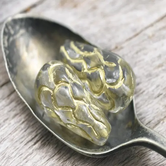 *6* 25x12mm Gold Washed Crystal Mermaid Scale Large Drop Beads {4}