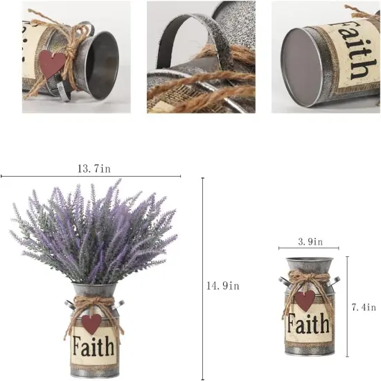 Rustic Artificial Lavender in "Faith" Metal Vase {5}